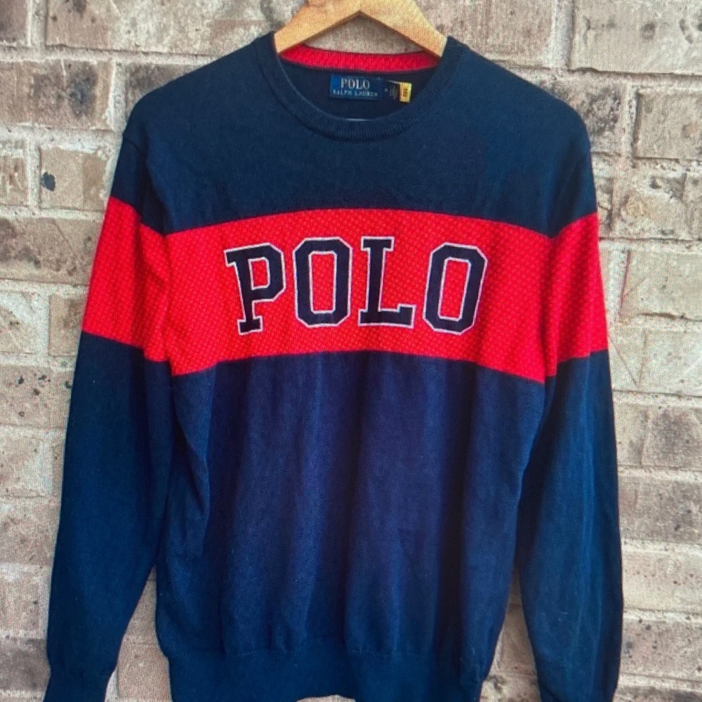 Polo by Ralph Lauren Navy & Red Crewneck Sweater with POLO Logo